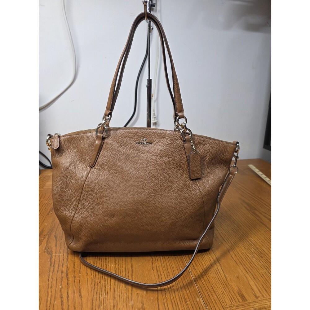 COACH Large Kelsey Pebbled Leather Crossbody Shoulder Tote Brown Bag  F36591
